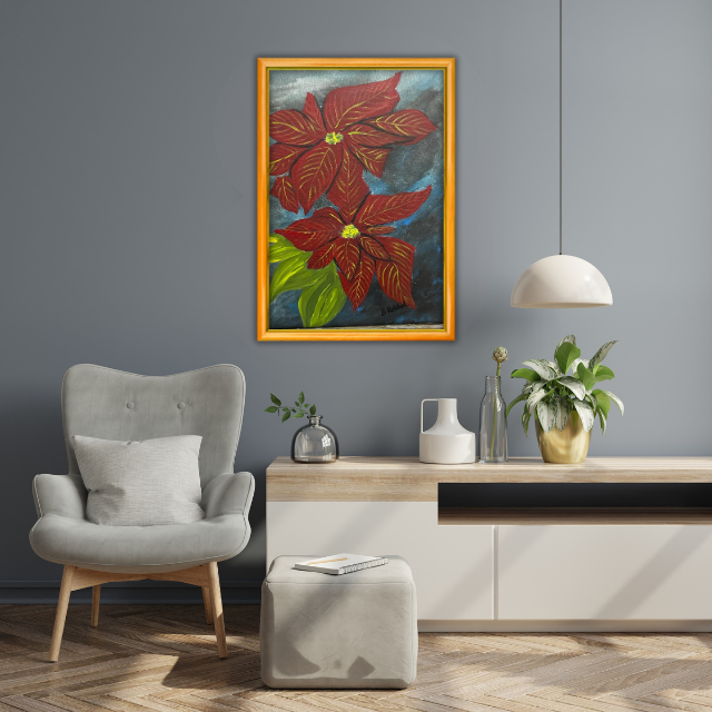 Kırmızı Çiçek - 30x40 Dikey Akrilik Tablo 